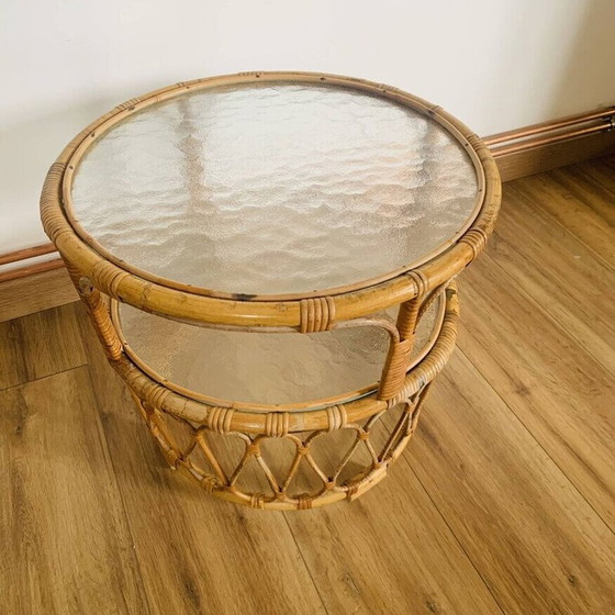 Image 1 of Vintage rattan and glass coffee table for Rohé Noordwolde, 1950