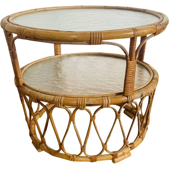 Image 1 of Vintage rattan and glass coffee table for Rohé Noordwolde, 1950