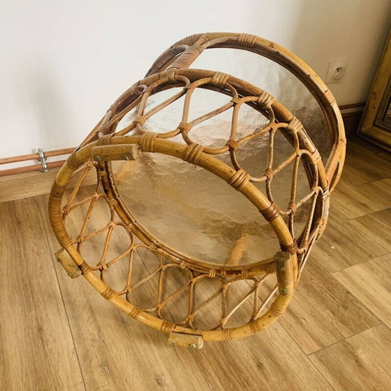Image 1 of Vintage rattan and glass coffee table for Rohé Noordwolde, 1950