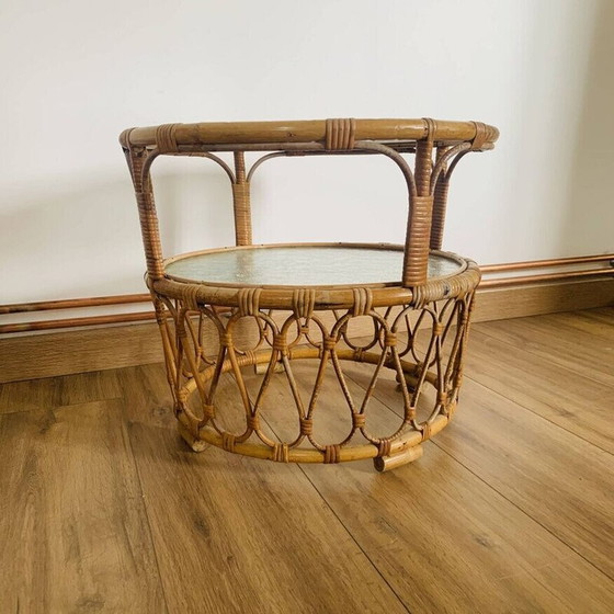 Image 1 of Vintage rattan and glass coffee table for Rohé Noordwolde, 1950