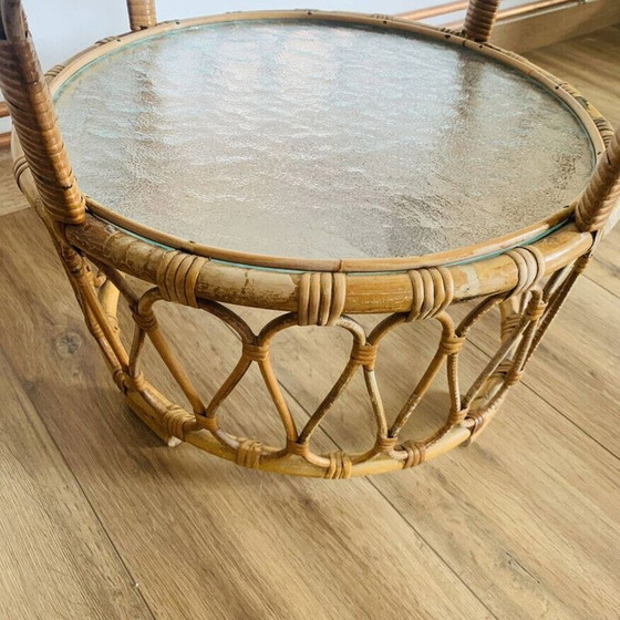 Image 1 of Vintage rattan and glass coffee table for Rohé Noordwolde, 1950