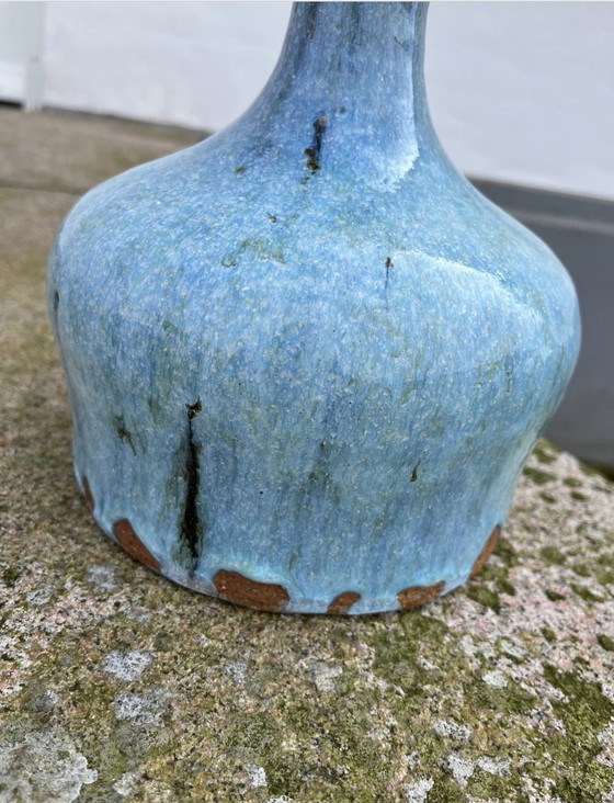 Image 1 of Lámpara de mesa danesa grande de gres, estilo escandinavo, vintage, con base de lámpara y esmaltado azul, década de 1970