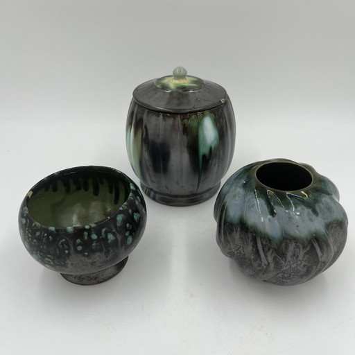 Trio Of Art Deco Vases From La Faïencerie De Thulin