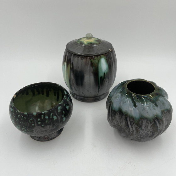 Image 1 of Trio Of Art Deco Vases From La Faïencerie De Thulin