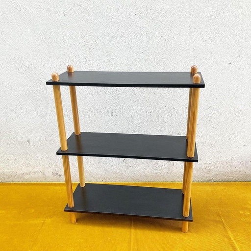 Pine Shelf With Black Shelves, Mid-Century