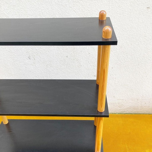 Pine Shelf With Black Shelves, Mid-Century