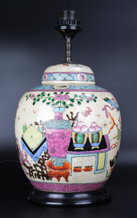 Image 1 of Antique Chinese porcelain Famille rose table lamp