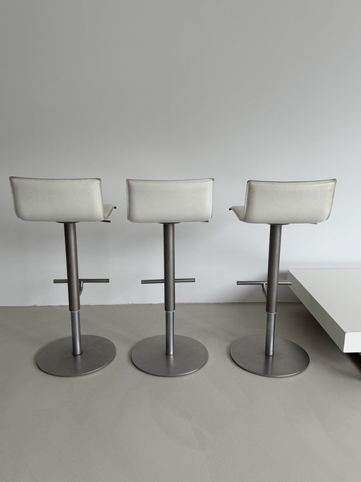 Lapalma Thin Barstool, Set Of 3, White Leather