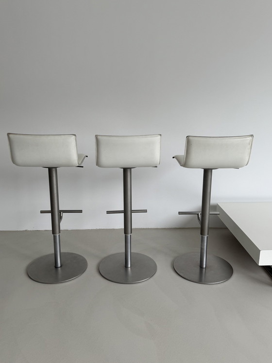 Image 1 of Lapalma Thin Barstool, Set Of 3, White Leather