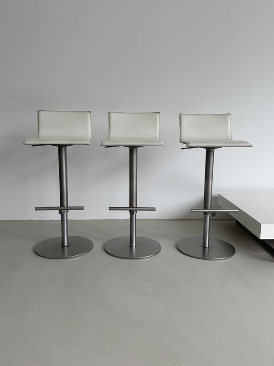 Image 1 of Lapalma Thin Barstool, Set Of 3, White Leather