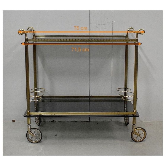 Image 1 of Vintage brass and smoked glass cart, 1970