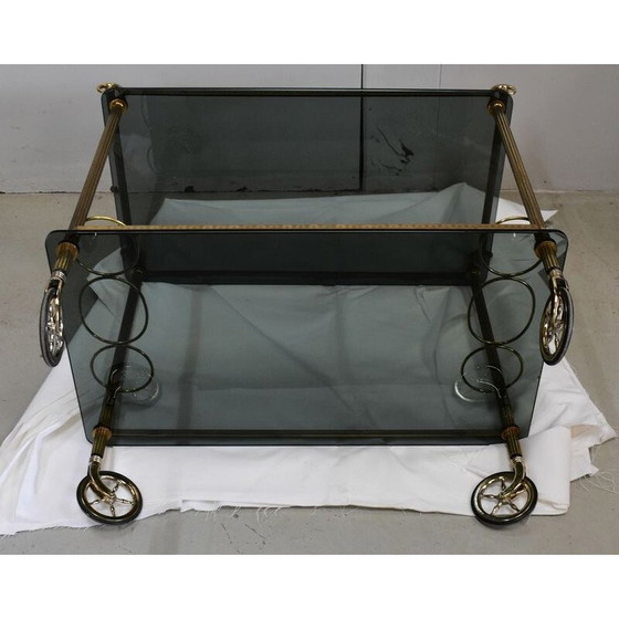 Image 1 of Vintage brass and smoked glass cart, 1970