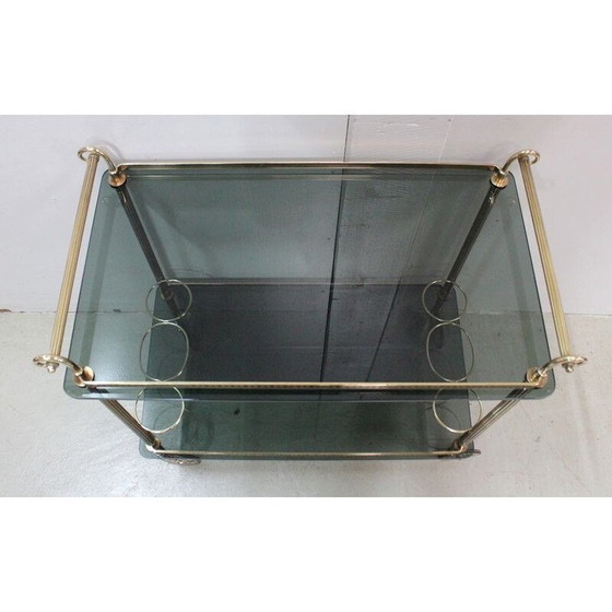 Image 1 of Vintage brass and smoked glass cart, 1970