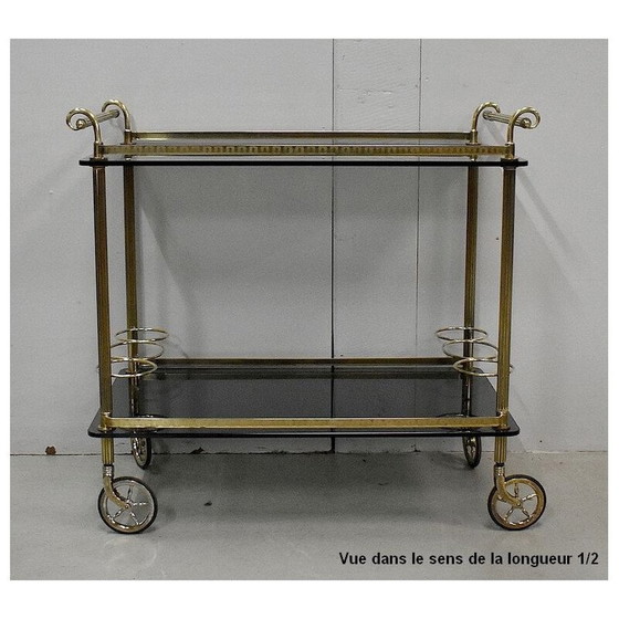 Image 1 of Vintage brass and smoked glass cart, 1970