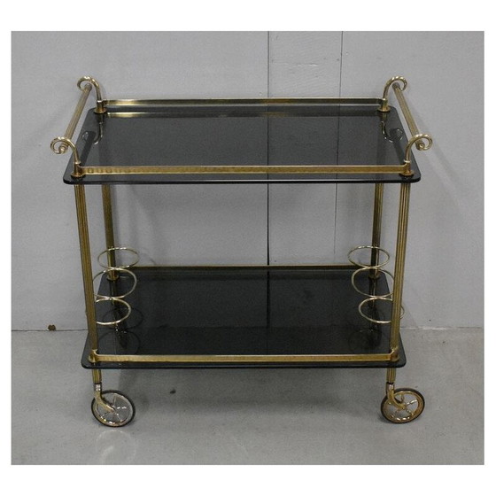Image 1 of Vintage brass and smoked glass cart, 1970