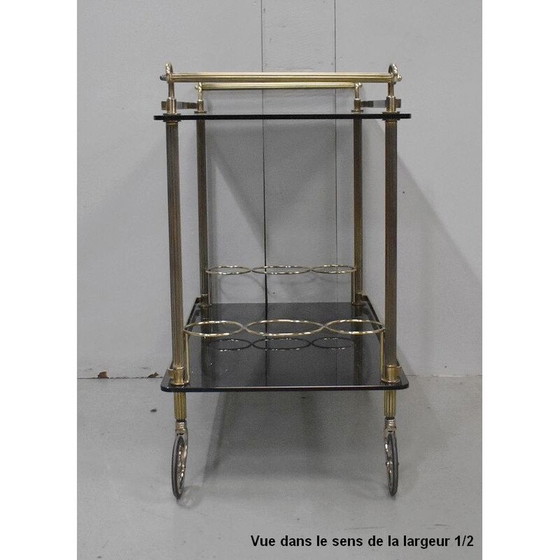 Image 1 of Vintage brass and smoked glass cart, 1970