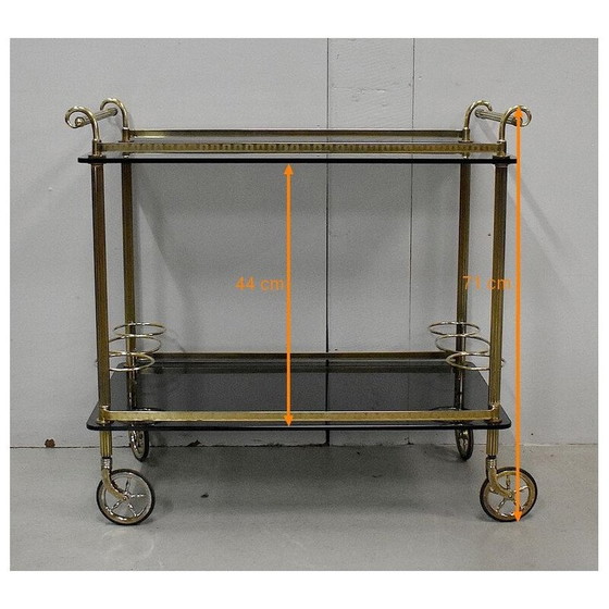 Image 1 of Vintage brass and smoked glass cart, 1970