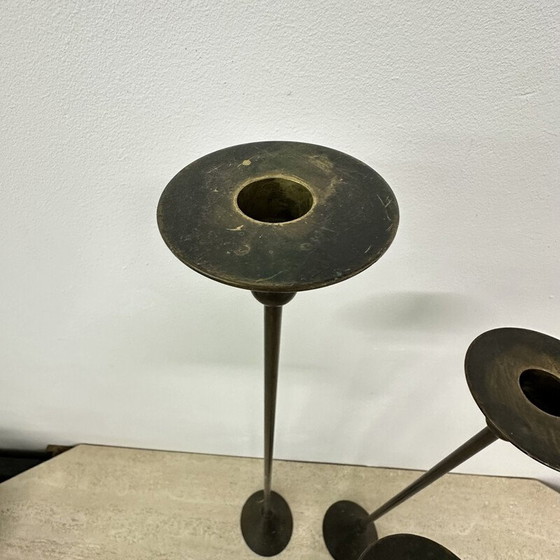 Image 1 of Set of 3 vintage bronze candlesticks, 1980