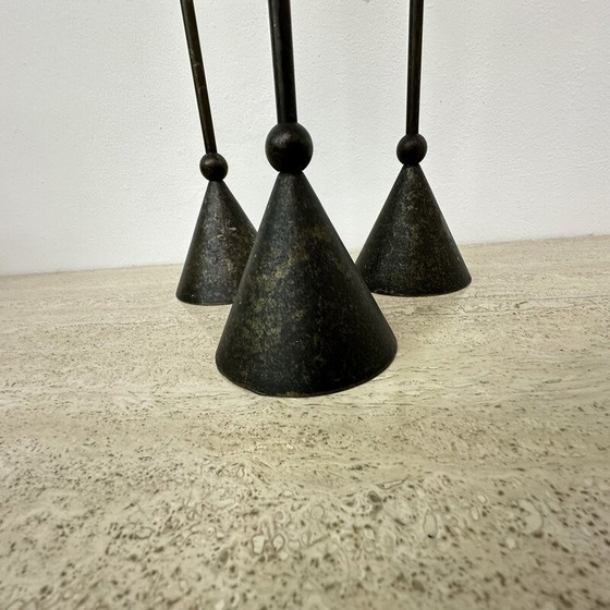 Image 1 of Set of 3 vintage bronze candlesticks, 1980
