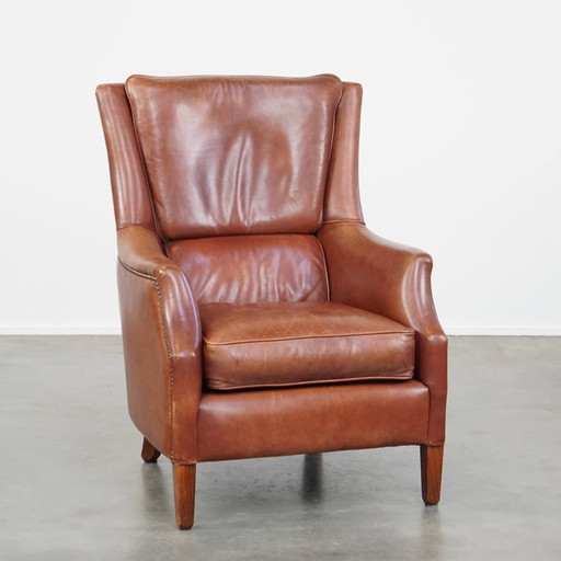 Beef Leather Armchair With Decorative Nails