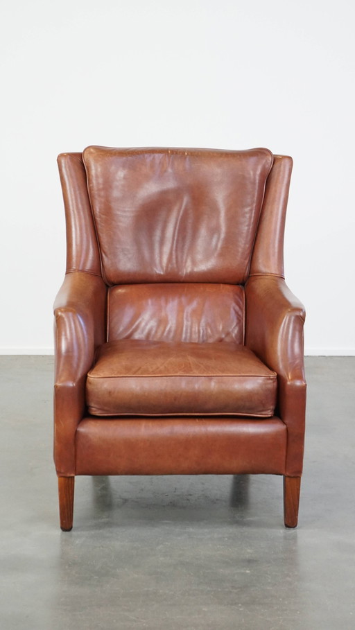 Beef Leather Armchair With Decorative Nails