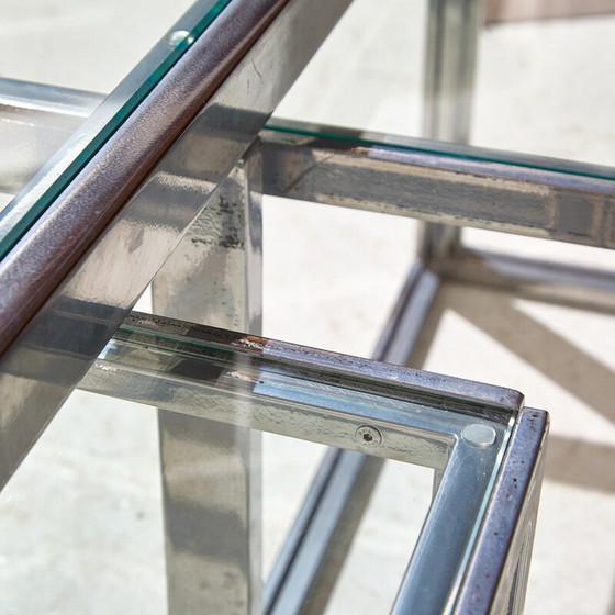 Image 1 of Set of 5 vintage chrome and glass coffee tables for Maison Charles, 1960