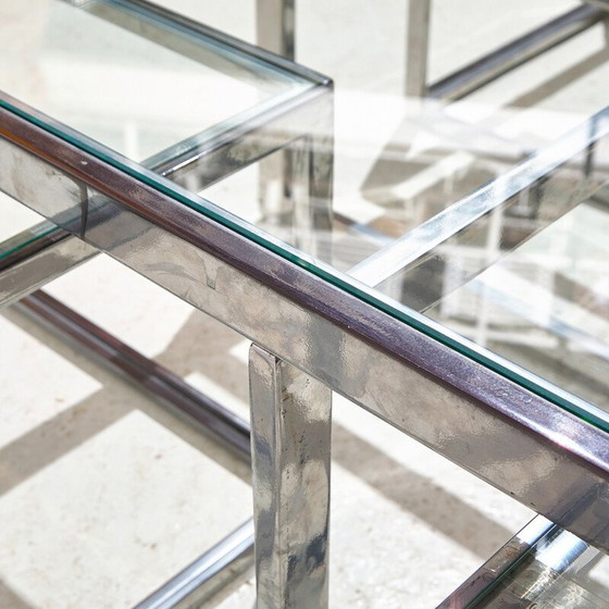 Image 1 of Set of 5 vintage chrome and glass coffee tables for Maison Charles, 1960