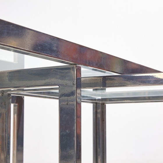 Image 1 of Set of 5 vintage chrome and glass coffee tables for Maison Charles, 1960