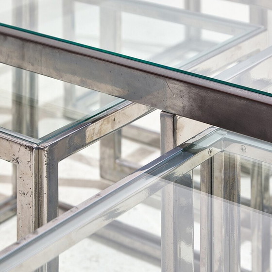 Image 1 of Set of 5 vintage chrome and glass coffee tables for Maison Charles, 1960