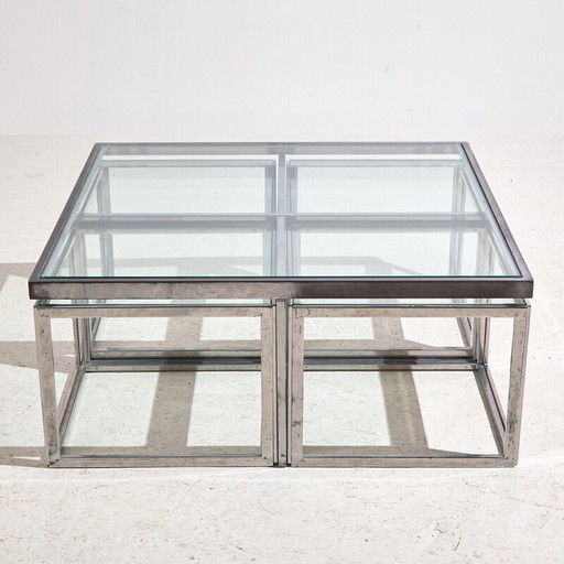 Set of 5 vintage chrome and glass coffee tables for Maison Charles, 1960