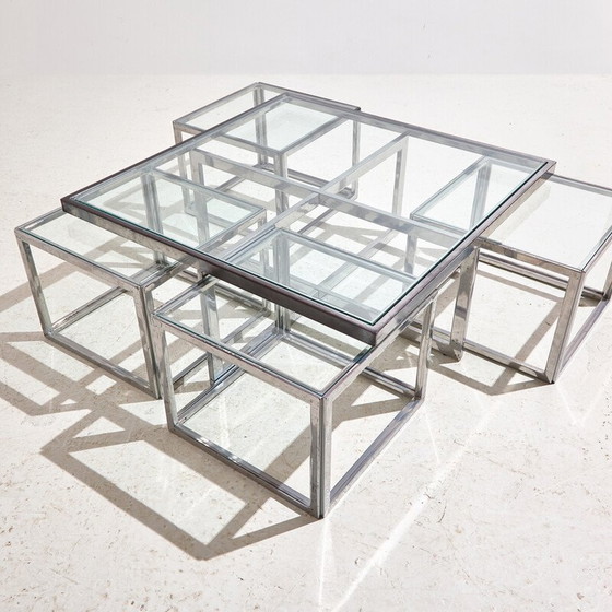 Image 1 of Set of 5 vintage chrome and glass coffee tables for Maison Charles, 1960