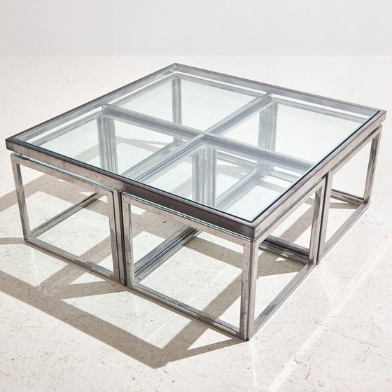 Image 1 of Set of 5 vintage chrome and glass coffee tables for Maison Charles, 1960