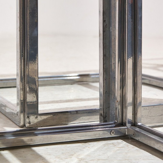 Image 1 of Set of 5 vintage chrome and glass coffee tables for Maison Charles, 1960