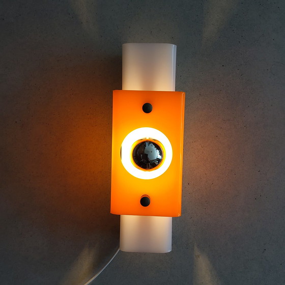 Image 1 of Plexiglass space age wall lamp, orange with white