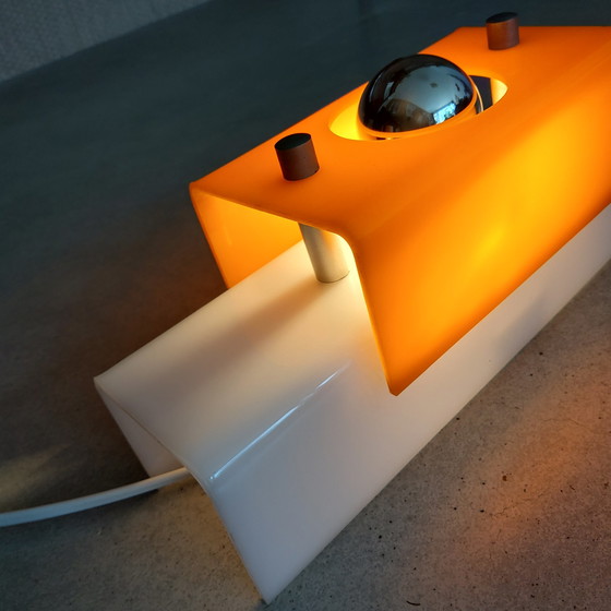 Image 1 of Plexiglass space age wall lamp, orange with white