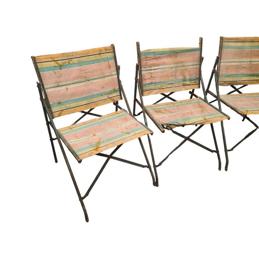 Antique French Camping Folding Chairs, Early 20th Century