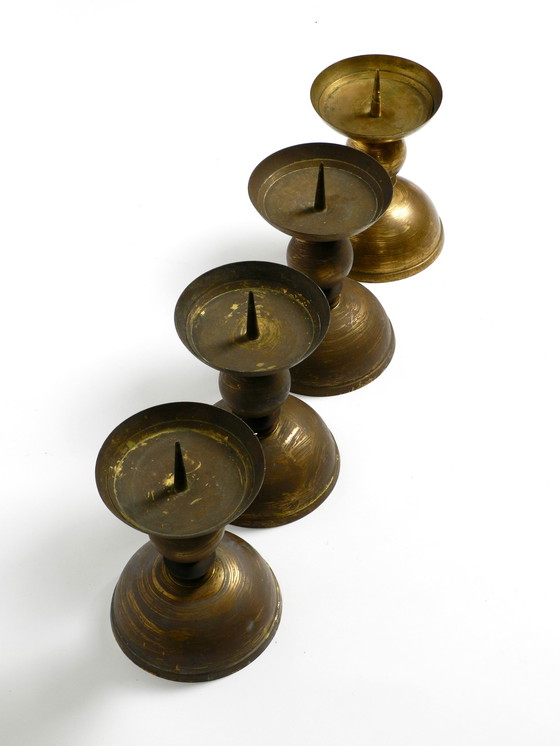 Image 1 of 4 large heavy Mid Century brass candlesticks from a Bavarian church