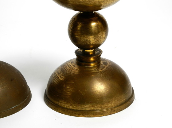 Image 1 of 4 large heavy Mid Century brass candlesticks from a Bavarian church