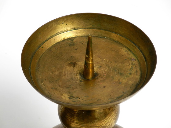 Image 1 of 4 large heavy Mid Century brass candlesticks from a Bavarian church