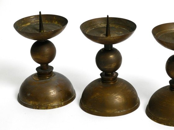 Image 1 of 4 large heavy Mid Century brass candlesticks from a Bavarian church