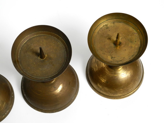 Image 1 of 4 large heavy Mid Century brass candlesticks from a Bavarian church