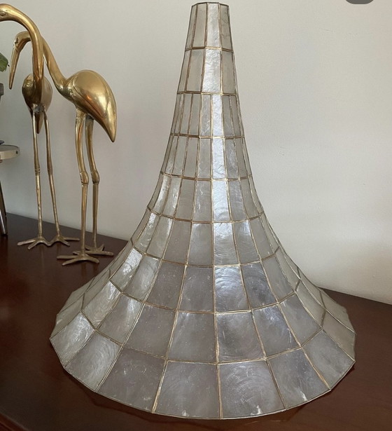 Image 1 of Capiz " trumpet " shell pendant lamp