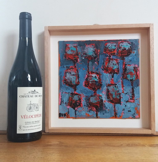 Germain Henneka - verres à vin rouges sur fond bleu et orange