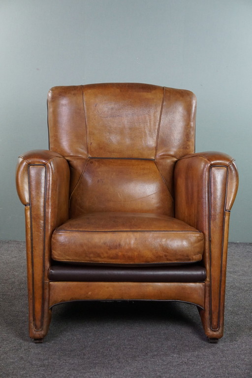 Modern designer armchair made of sheep leather