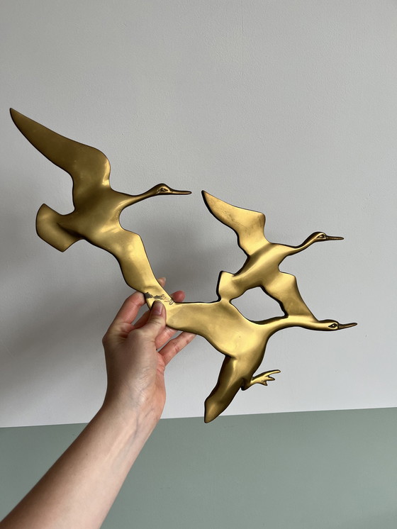 Image 1 of Set di uccelli da parete in ottone, uccelli color oro