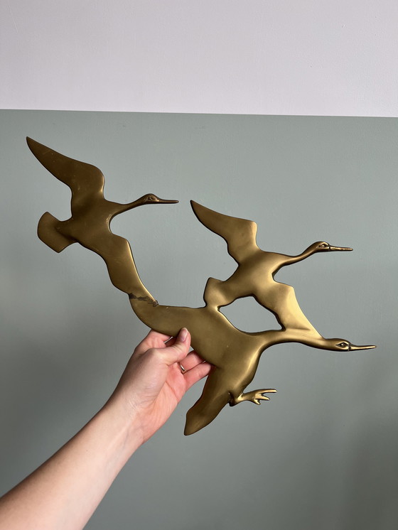 Image 1 of Set di uccelli da parete in ottone, uccelli color oro