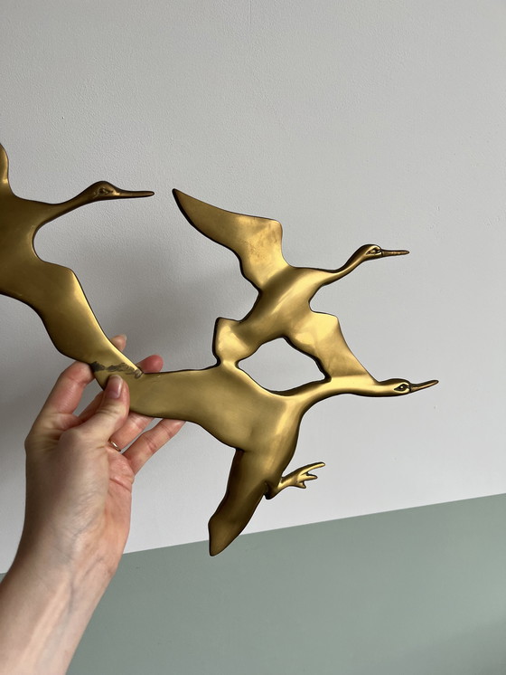 Image 1 of Set di uccelli da parete in ottone, uccelli color oro