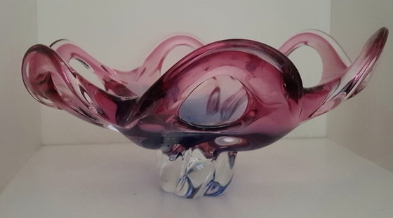 Image 1 of Pink & Lavender Coloured Murano Glass Bowl, 1950S