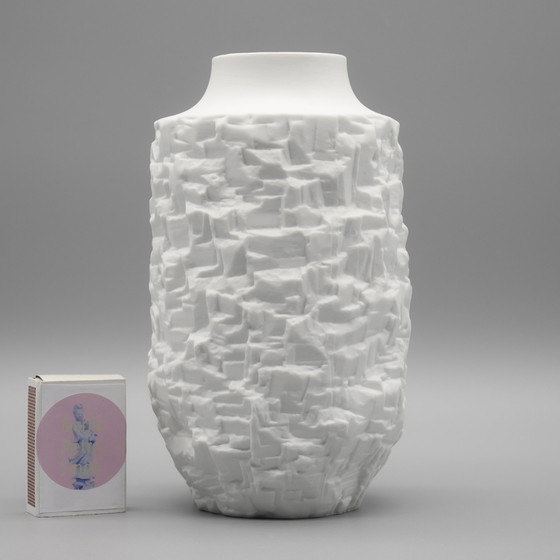 Image 1 of RARE OP-Art Design Relief Bisque Porcelain Vase Duo Schumann Arzberg & Scherzer