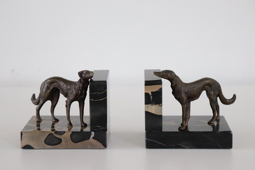 Art Deco Bookends With Bronze Greyhounds And Marble Base